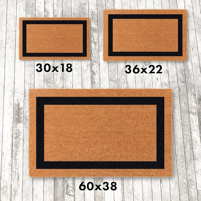 Coco Mats 'N More Black Single Bordered Monogrammed Coco Doormat 18" x 30" with Vinyl Backing | Personalized Door Mat for Home Entrance | Tough Coir Bristles Cleans Dirtiest Shoes | Housewarming Gifts