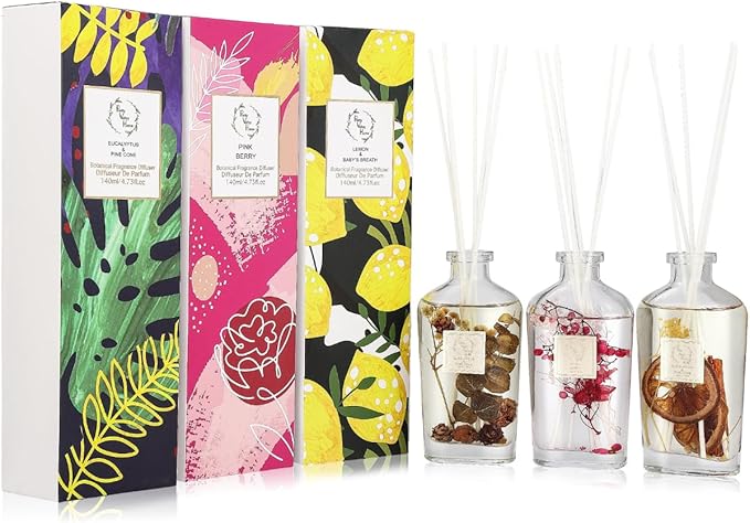 Reed Diffuser Set, Pretty Valley Home Diffuser 140Ml / 4.73 fl OZ Gift Box - Includes Reed Diffuser Sticks, Long Lasting Fragrance Oil and Glass Bottle for Office Living Room Decor (Pink Berry)
