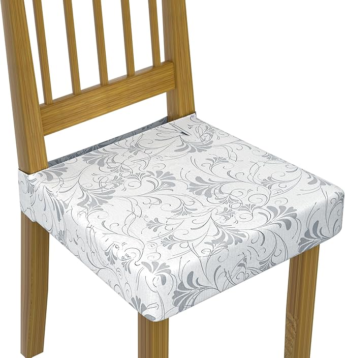 Stretch Dining Chair Seat Covers Set of 6,Dining Chair Slipcovers, Floral Printed Chair Covers,Soft Fabric Washable Upholstered Chair Seat Protector, No Rear Covers for Home Kitchen Dining Room
