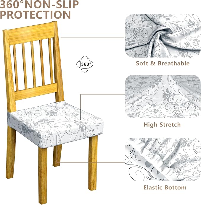 Stretch Dining Chair Seat Covers Set of 2,Dining Chair Slipcovers, Floral Printed Chair Covers,Soft Fabric Washable Upholstered Chair Seat Protector, No Rear Covers for Home Kitchen Dining Room