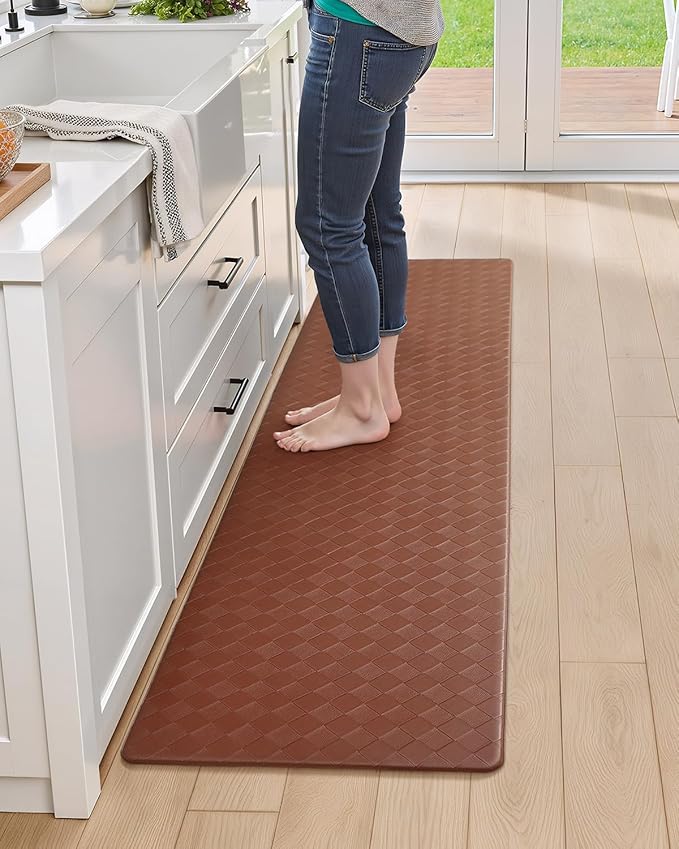 Color&Geometry Anti Fatigue Cushioned Kitchen Floor Mats,17"X71",Long Runner Rug Non Slip Waterproof,Memory Foam Padded Standing Mat for Front Sink,Brown