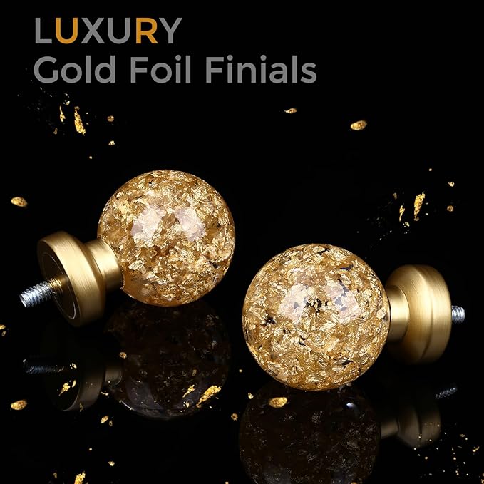 Gold Curtain Rods for Windows 28 to 48 Inch, 1'' Heavy Duty Adjustable Drapery Rod with Unique Crystal Ball Finials, Modern Decorative Curtain Rod,Size; 30-60''