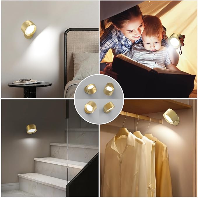 LED Wall Lights Lamp 3 Color Temperatures & Dimmable Magnetic 360° Rotation with Remote, Wall Sconces 3 Pcs with 3000mAh Rechargeable Battery, Cordless Wall Light for Reading Bedside Hallway