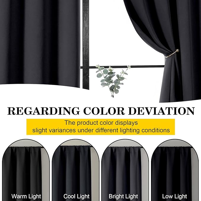 Black Blackout Curtains for Bedroom Living Room 96 Inches Long 2 Panels, Soft Solid Room Darkening Thermal Insulated Window Treatments, Rod Pocket Curtain, 50" Wx96 L