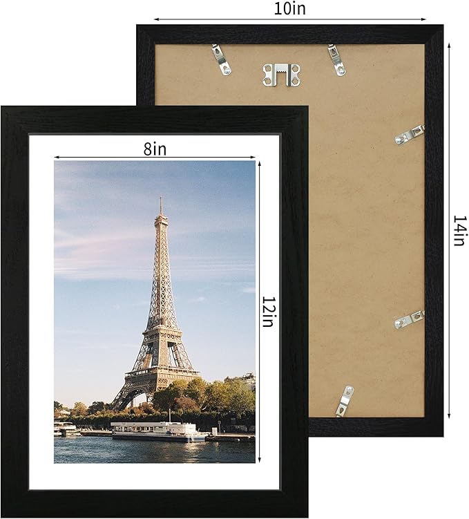iRahmen 10x14 Picture Frame Set of 4 with Tempered Glass, Display 8x12 Picture with Mat or 10 x 14 Without Mat, Mixed Color Wood Photo Frames for Wall Mounting