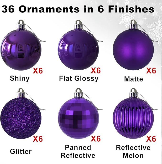 Purple 1.6" Small Christmas Balls Christmas Tree Decoration Ornaments Shatterproof Hanging Balls for Birthday Halloween Holiday Wedding Decorations Set of 36pcs