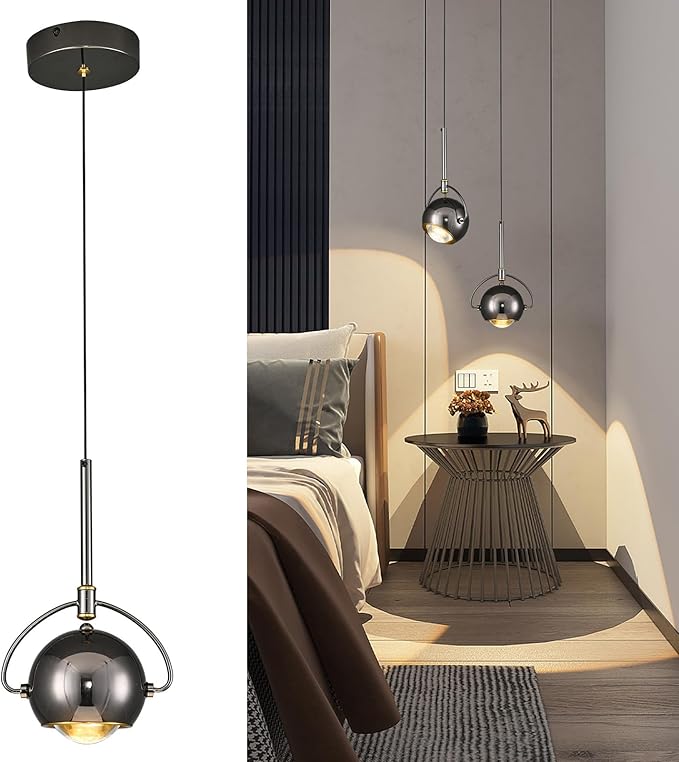 Modern Pendant Light, Black Pendant Lighting LED Dimmable, Adjustable Pendant Lights Kitchen Island Dinning Room,Bedroom,Bar, Kitchen Island Ceiling Hanging Light Fixtures(2-Pack)