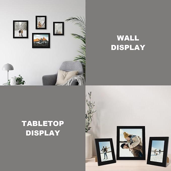 iRahmen 8.5x11 Picture Frame Set of 4, Wood Black Certificate Frame with Real Glass, Photo Frames 8.5 by 11 Diploma Document for Wall Hanging and Tabletop Display