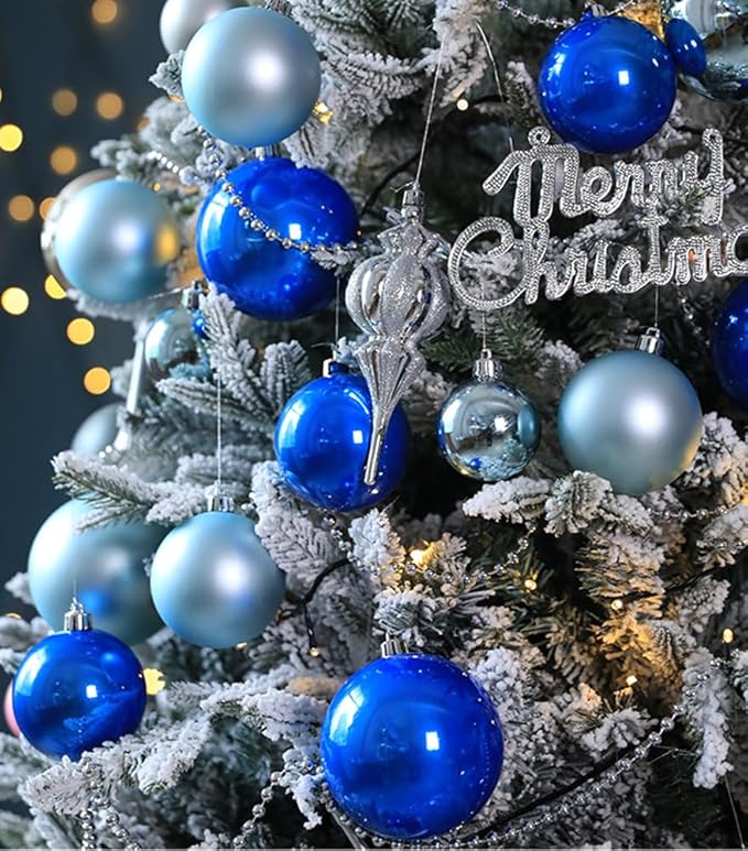 AMS 2.36''/60mm 34ct Christmas Ball Large Ornaments Party Decorations Shatterproof Festival Pendant Hangings for Xmas Tree Decor (60mm, Blue)