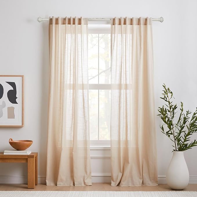 Wood Curtain Rods for Windows 72 to 144, 1 inch Telescopic Adjustable Heavy Duty Long Curtain Rod with Adjustable Brackets, Easy Install & Modern Finials, Fits Various Room Styles, White