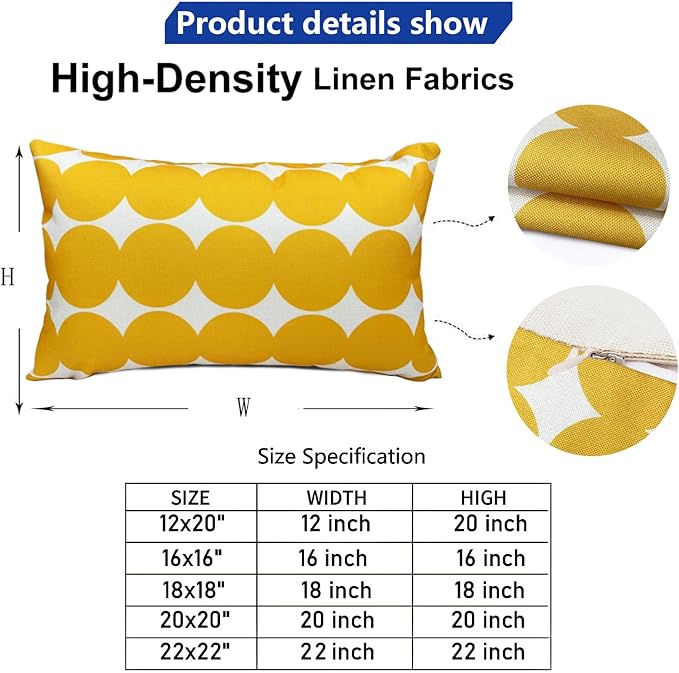 Decorative Throw Pillow Covers Set of 2 Chrome Yellow Fashion Polka dot Pillow Covers 12x20 Inch Throw Pillow Cover Linen Pillowcase Farmhouse Outdoor Pillow Covers for Couch Sofa Bedroom