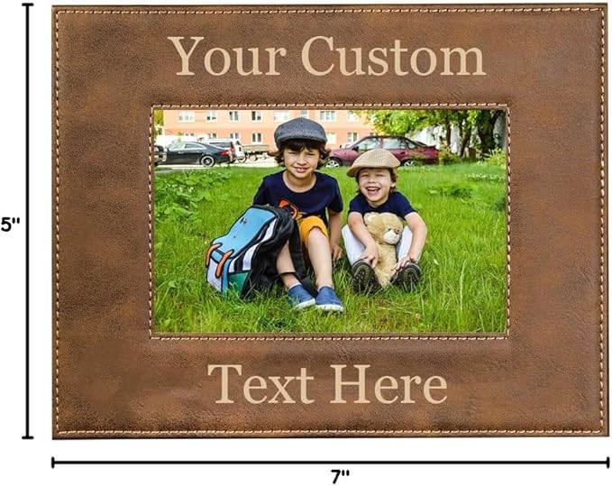Personalized Add Your Custom Text Engraved Leatherette Faux Leather Hanging/Tabletop Personalized Group Family Photo Picture Frame (Rustic, 5x7-inch Horizontal)