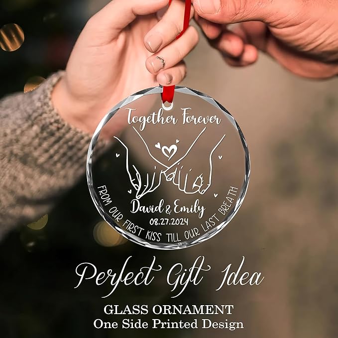 2025 Together Forever Ornament – Personalized Pinky Promise Wedding Gift for Couple – Unique Keepsake for Him Her – Custom Names & Date – Engraved Glass Ornament