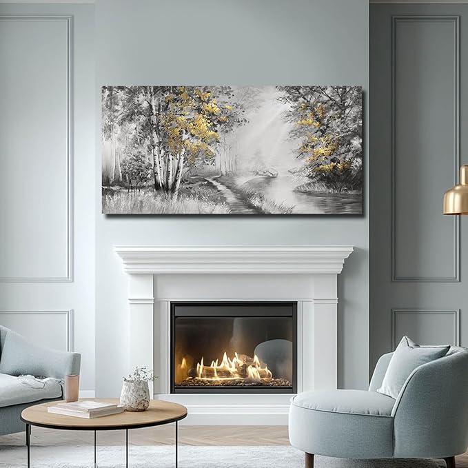 SOUGUAN Wall Art for Bedroom Forest Canvas Art Hand Painted Artwork Gold Plant Pictures for Living Room Office Home Decoration 30x60 Inch
