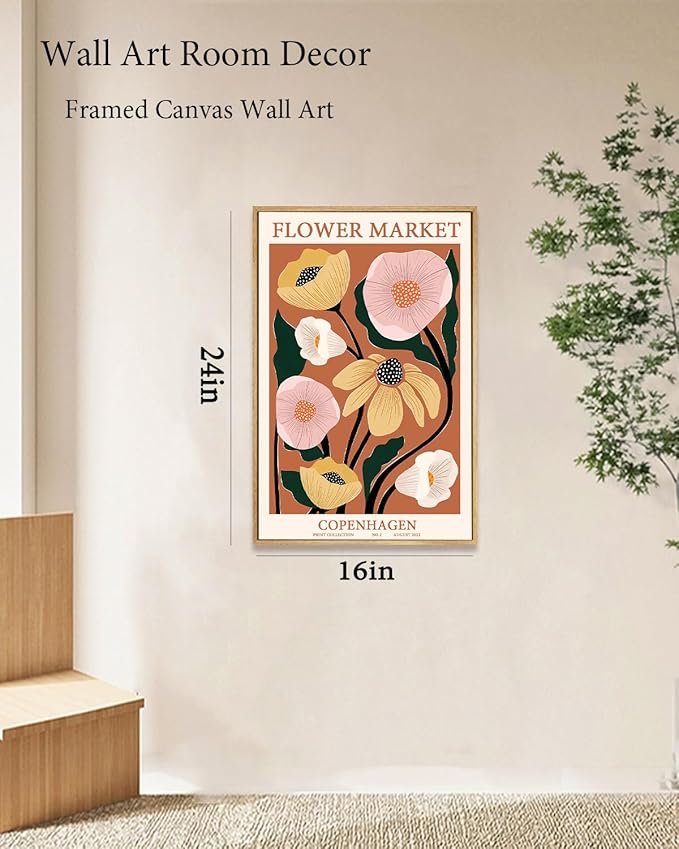 Zzuyi Framed Flower Market Wall Art,Anthropologie art,Botanical Flower wall art for Living Room Bedroom Decoration-16 x 24"