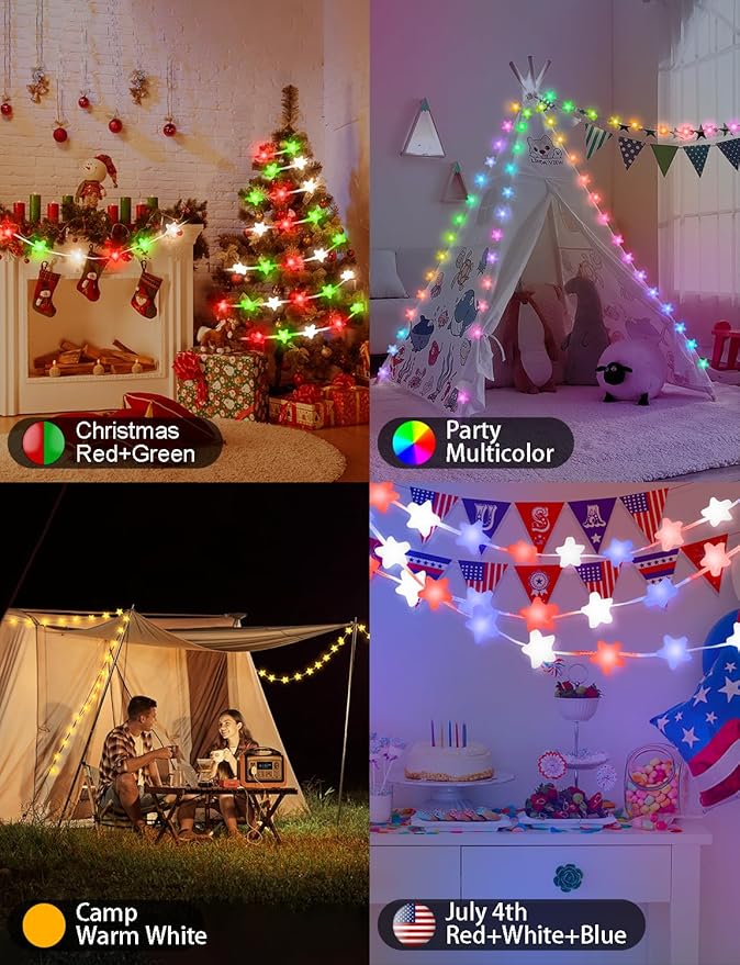 Smart Star Fairy Lights Plug in, 33Ft 16 Million Color Changing String Lights RGB Built in Chip APP & Remote Control DIY Music Sync Twinkle Light for Bedroom Christmas Decoration Christmas Gift