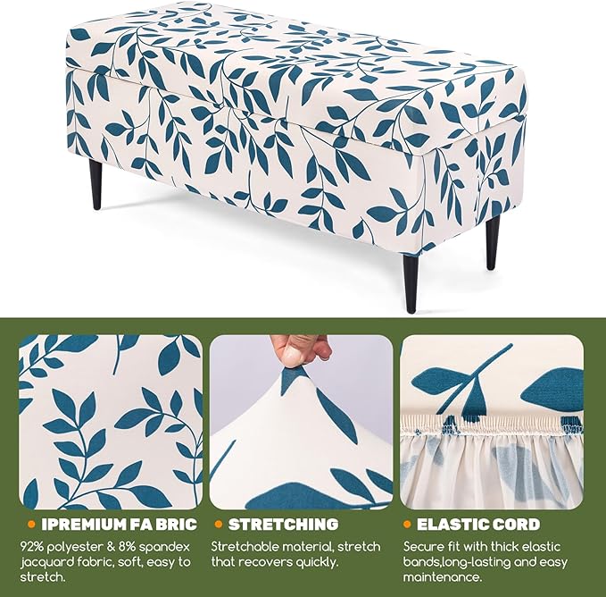 FUANGUI Ottoman Cover Stretch Storage Ottoman Bench Slipcover Printed Folding Storage Bench Ottoman Cover Footrest Stool Slipcover Footstool Protector Cover with Elastic Bottom, Large,81