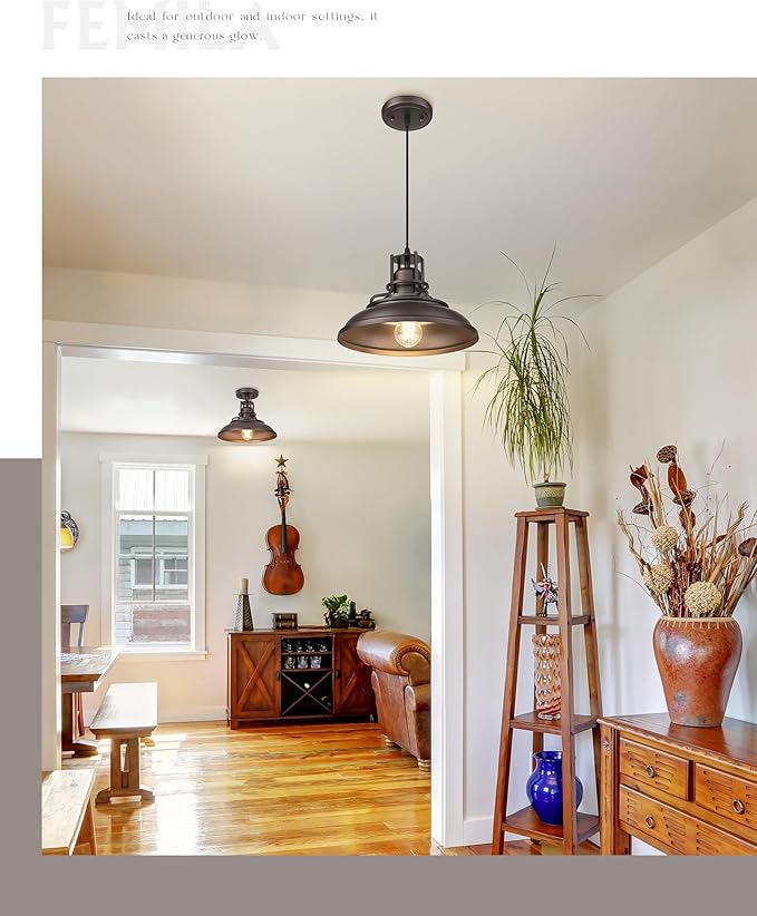 FEMILA Industrial Pendant Lights Fixture,2 Pack Farmhouse Hanging Lights for Kitchen Island,12" Oil Rubbed Bronze Finish, 4FY15-MP-2PK ORB