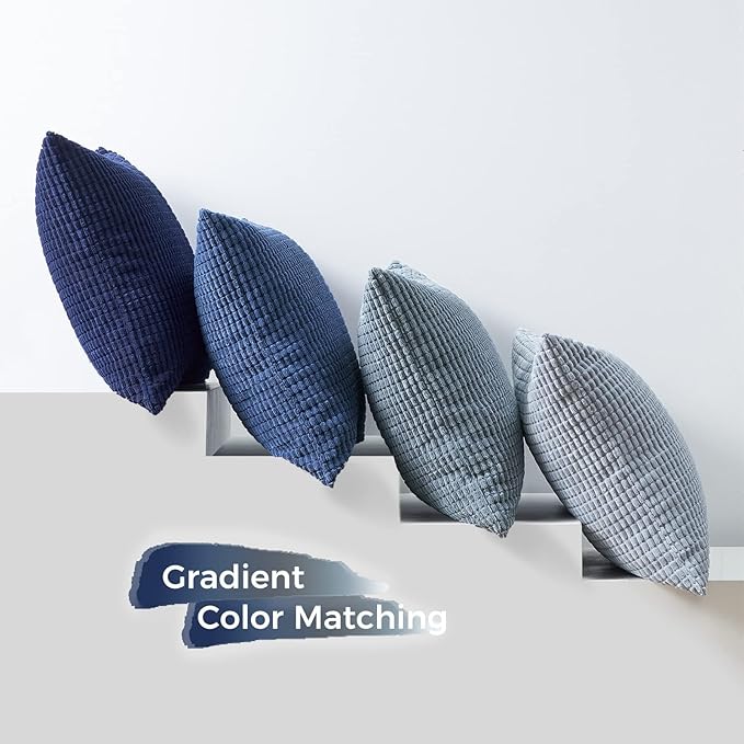 Topfinel Navy Throw Pillows Covers for Couch-18" x 18" Set of 4-Multi Marine/Dusty/Grey/Blue Combo-Fluffy Corduroy Kids Washable Decorative Cushion Case