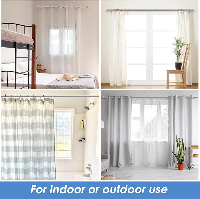 Rustic Curtain Rod, Industrial Curtain Rods for Windows 144 to 168 Inches, Blackout Wrap Around Curtain Rod, for Indoor and Outdoor, Simple Modern Design, 30 to 168 Inches, Nickel