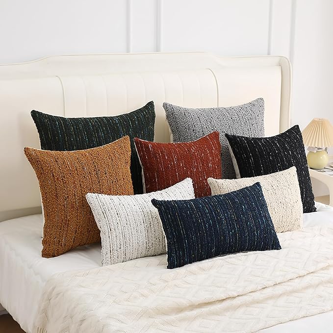 Textured Boucle Pillow Covers 18x18 Neutral Striped Throw Pillows Soft Modern Farmhouse Pillow Cases, 1pc Decorative Accent Square Couch Cushion Cover for Bed Sofa Chair, Dark Yellow