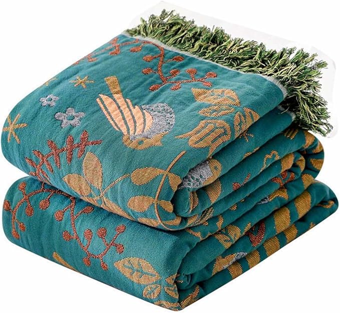 Yellow Boho Throw Blanket, 100% Cotton Blankets for Couch Bed, 80"x90"Cotton Quilt Travel Muslin Blankets Farmhouse Home Decor Soft Lightweight Picnic Blanket for Summer