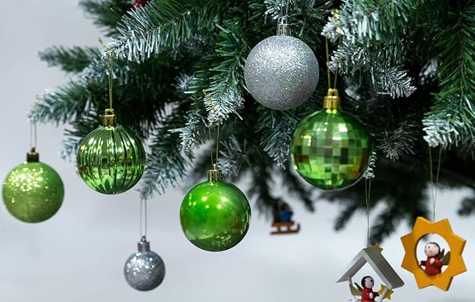 Small Size 28ct shatterproof Christmas Ball Ornaments in 4 Classic finishes for Christmas Tree Decoration (Lime Green, 1.57“ Mini Size)