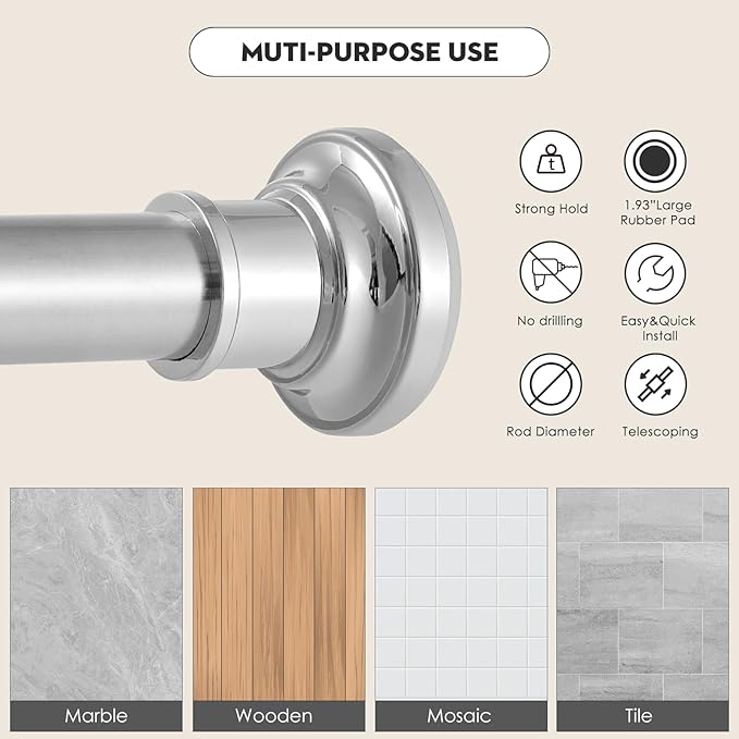 Silver Long Curtain Rod Tension Shower Curtain Rods 30 to 130 inch Adjustable Heavy Duty Rods for Bathroom Windows Outdoor Spliced Telescopic Design No Drill No Slip Stainless Steel