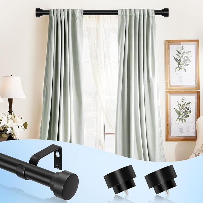 HEI! DEAR 2Pack Black Curtain Rods for Windows 30 to 42 Inch(2.5-3.5ft),1”Diameter Heavy Duty Curtain Rods, Adjustable Curtains Rod, Modern Decorative Drapery Rod, 30-42",Matte Black