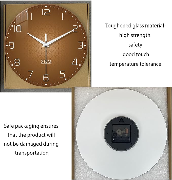 XNM Minimalist Wall Clock for Office Round Brown Wall Clock Battery Operated 20 Inch Glass Big Silent Clock Analog