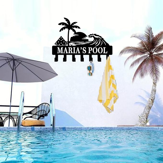 Personalized Pool Towel Rack, Personalized Pool Coat Rack, Pool Towel Hooks for Bathroom Wall Mount Towel Rack Towel Holder Beach Towel Rack, Pool Deck Decor, Outdoor Pool Decor
