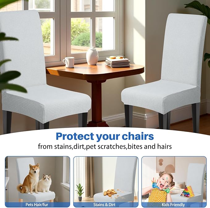 Dioxide Waterproof Chair Covers for Dining Chairs, Stretch Dining Chair Covers Set of 4, Parson Chair Slipcovers, Removable Washable Kitchen Chairs Seat Covers Protectors for Home Restaurant Banquet
