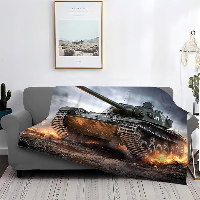 Tijuboni Military Tank Throw Blanket Army Gifts for Boys Men Girls Women Kids Adults Soft Flannel Fleece Blanket for Couch Sofa Bed Home Decor 60"x80"