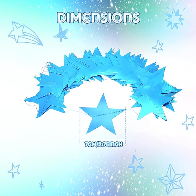 Patelai Glitter Star Garland Banner 2026 New Years Decor 130 Feet Star Hanging Banner Twinkle Backdrop for Birthday Classroom Wedding Christmas Party Supplies(Holographic Blue)