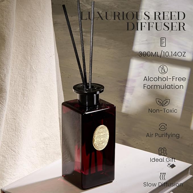 M&SENSE 10.14 oz Large Reed Diffuser Set | Rose Princess Scent Oil Diffuser with Sticks | Hotel Collection Non-Toxic Essential Oil |for Bedroom Bathroom Living Room