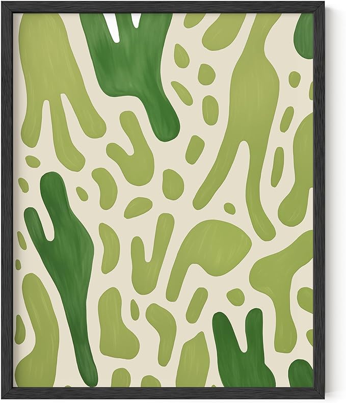 HAUS AND HUES Modern Abstract Wall Art - Blue and Green Living Room Art, Modern Artwork for Walls, Minimalist Picture for Living Room(Green Pattern, Black Frame, 8x10)
