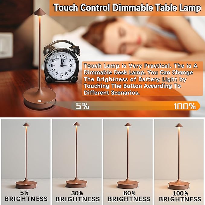 Cordless Table Lamp Rechargeable LED Table Lamps Battery Operated 4000mAh Touch Dimmable Wireless Lamp Waterproof Portable Outdoor Table Light for Restaurants and Dining Home Indoor/Outdoor Use