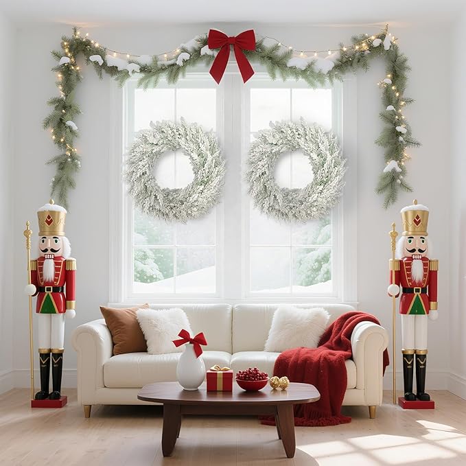 JIFTOK 2 Pack Christmas Ornaments Artificial Christmas Wreath 15.75 Inch, Frosted Christmas Green Pine Wreaths for Front Door, Indoor Outdoor Holiday Decor for Home, Mantel Christmas Decorations