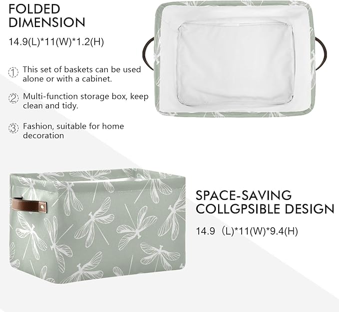 susiyo Large Foldable Storage Bin Dragonflies Fabric Storage Baskets Collapsible Decorative Baskets Organizing Basket Bin with PU Handles for Shelves Home Closet Bedroom Living Room-2Pack