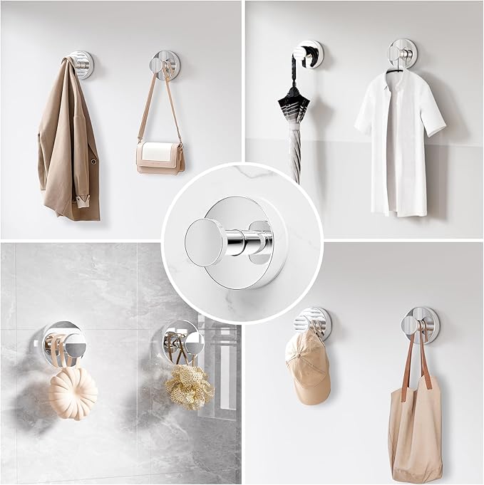 Suction Cup Hooks for Shower,Removable Suction Hooks for Bathroom Shower Wall,Glass Windows,Doors Hanging Towels,Suction Cup Wreath Hanger Holder for Christmas-Chrome(2 Pack)