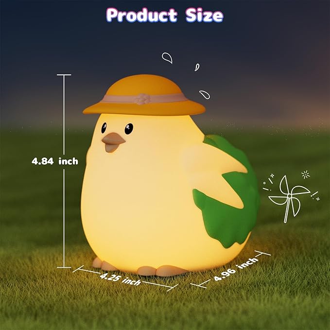 Silicone Night Light for Kids – Rechargeable Tap Control Lamp with 8 Colors, Cute Animal Design for Nursery, Toddler Room Decor, Gifts for Girls and Boys (Chick)