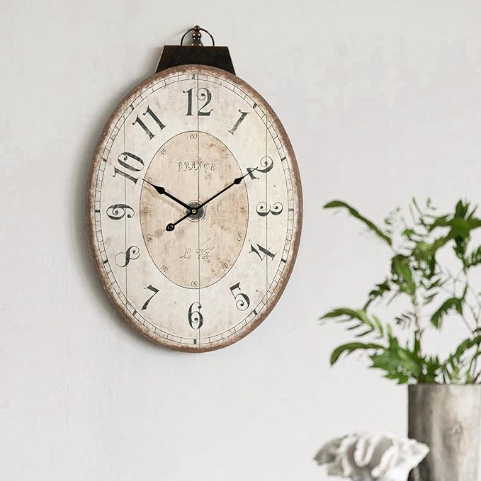 MODE HOME 29 Inch Oval Wall Clock for Living Room Decor, French Vintage Farmhouse Wall Clocks Decorative for Home, Large Wall Clock Battery Operated