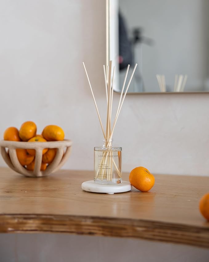 Brooklyn Candle Studio Reed Scent Diffuser - Relaxing Oil Diffuser, Sandalwood & Amber Fragrance, 8 Rattan Diffuser Reeds, Clean Ingredients (3.7oz, Love Potion)