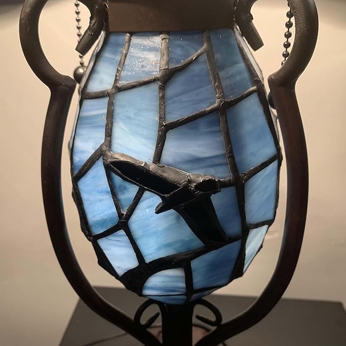Bieye L10954 Raven Sitting on Bare Tree Branch in Full Moon Night Tiffany Style Stained Glass Table Lamp for Home Decor (Dark Blue, 16Wx24H)