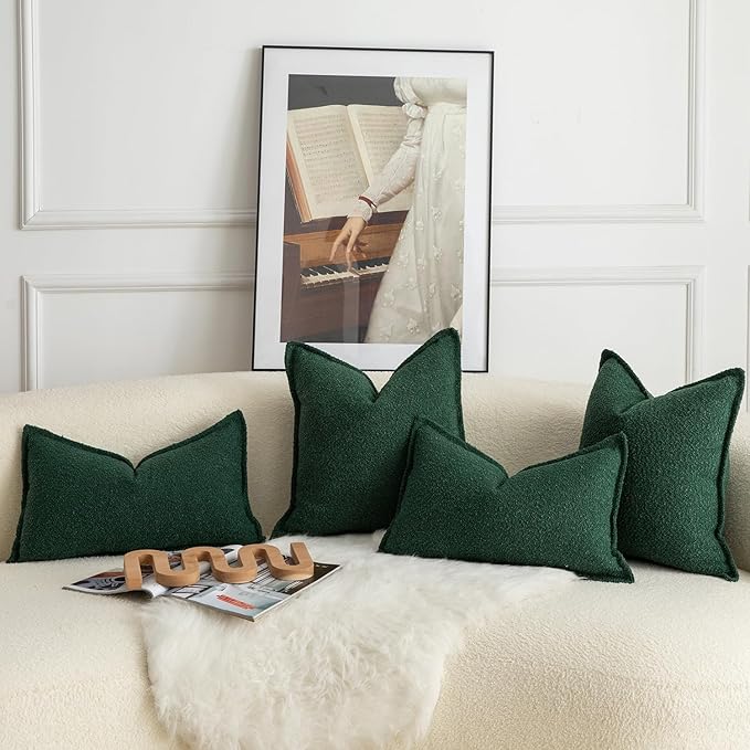 MANDIOO Pack of 2 Decorative Throw Pillow Covers Accent Solid Woven Textured Cushion Covers Pillow Cases Bedroom Living Room Sofa Home 24 x 24 Inch Green