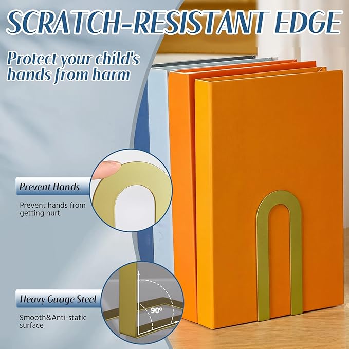 Chunful 12 Pcs Modern Metal Book Ends for Shelves Decorative Small Bookends Book Shelf Organizer Minimalist Design Stopper to Hold Books for Home Office (Gold,5.5 * 3.75 * 2.25inch)