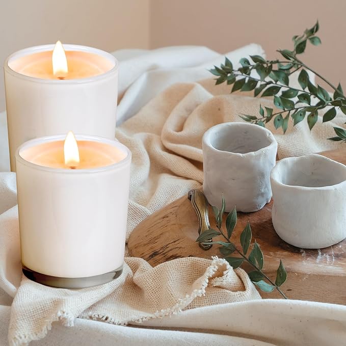 SHOWIN Thick Candle Jars for Making Candles 12 Pcs, 14 OZ Empty Jars with Wood Lids for Candle Making, Sample Container, Inner White