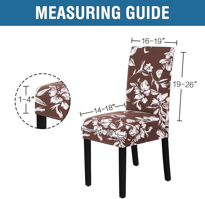 H.VERSAILTEX Stretch Dining Chair Covers Set of 4 Chair Covers for Dining Room Parsons Chair Slipcover Chair Protectors Covers Dining, Feature Modern Floral Printed Design, Chocolate