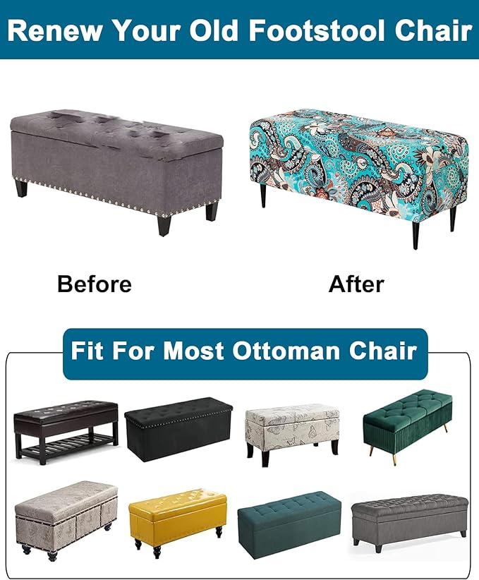 CRFATOP Printed Rectangle Ottoman Stool Cover Stretch Folding Storage Footstool Bench Slipcovers Upholstered Foot Chest Chair Covers Washable Entryway Furniture Protector with Elastic Bands,M,14