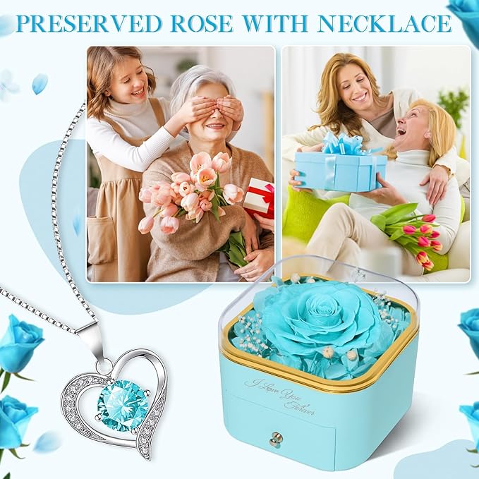 Beferr Preserved Rose with Necklace for Mom Birthday Gifts Eternal Roses Fresh Flowers for Delivery Prime Christmas Day Gifts for Her Mother Grandma Wife Sister Daughter Girl Friends